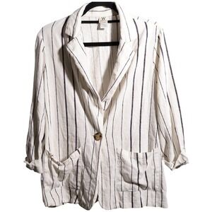 WRAPPER Womens Striped Linen Rayon Blazer Jacket Size M Beachy Boho Preppy